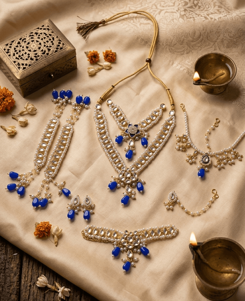 The Imperial Kundan & Pearl Complete Deity Jewelry Set for Goddess Shringar — image 1
