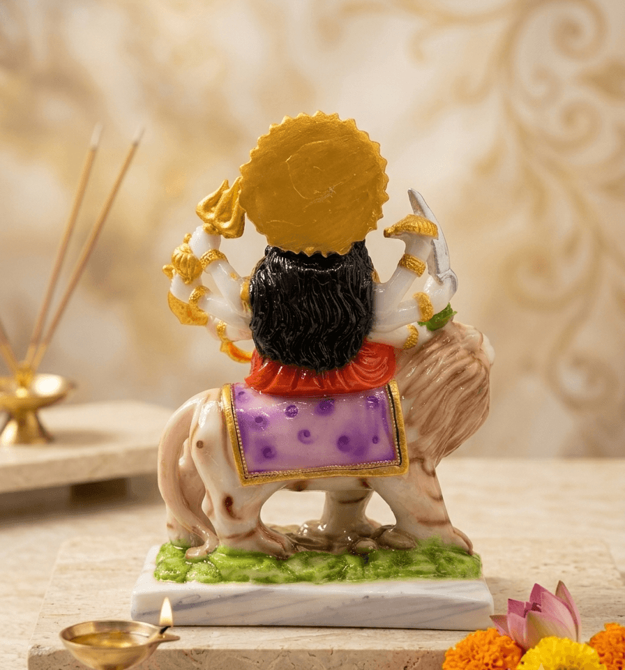 9-Inch Hand-Painted Marble Dust Maa Durga Statue on Lion — image 2