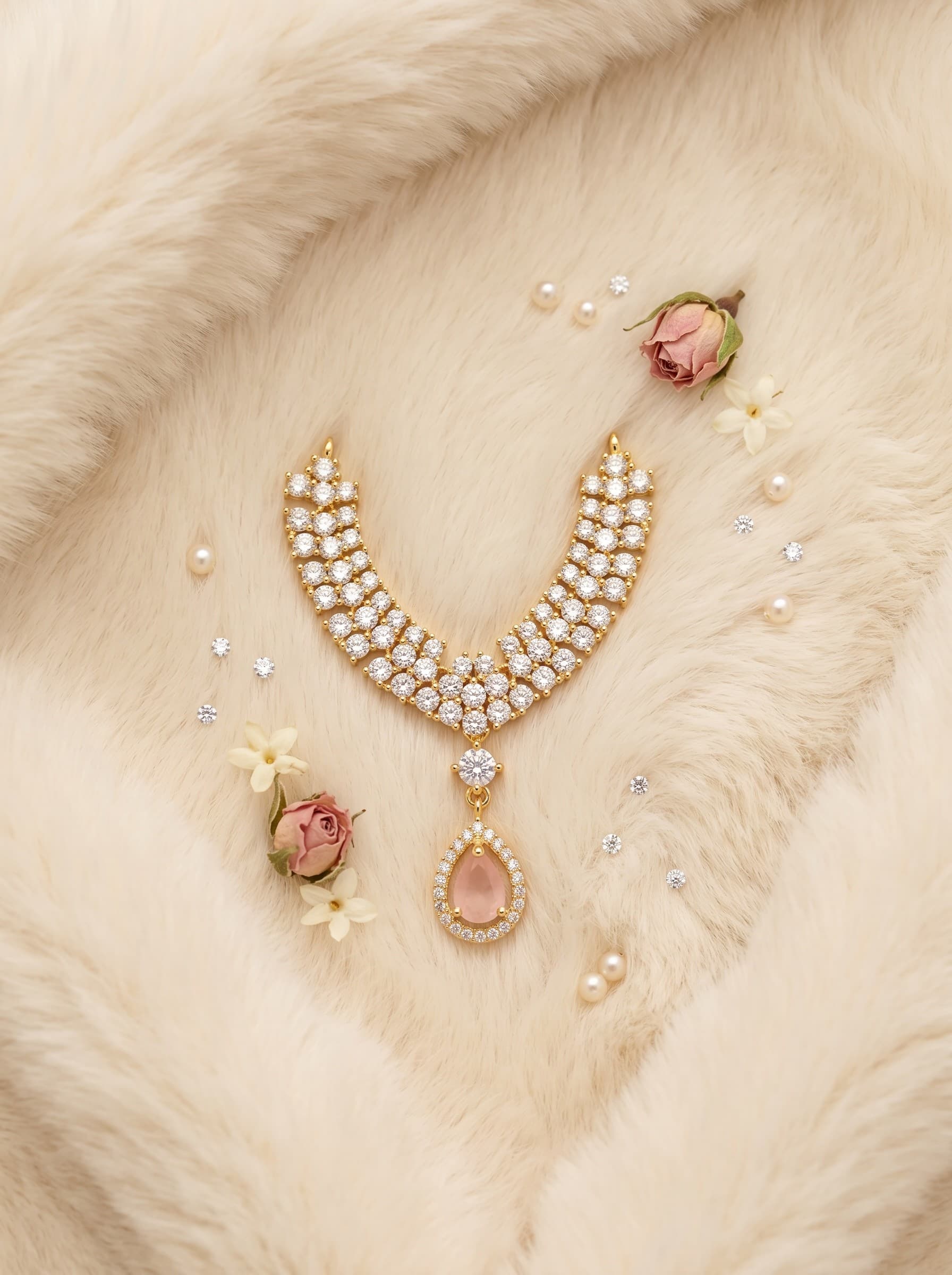 Imperial AD V-Neck Haar with Royal Teardrop Pendant - 2 in / Blush Pink — image 1