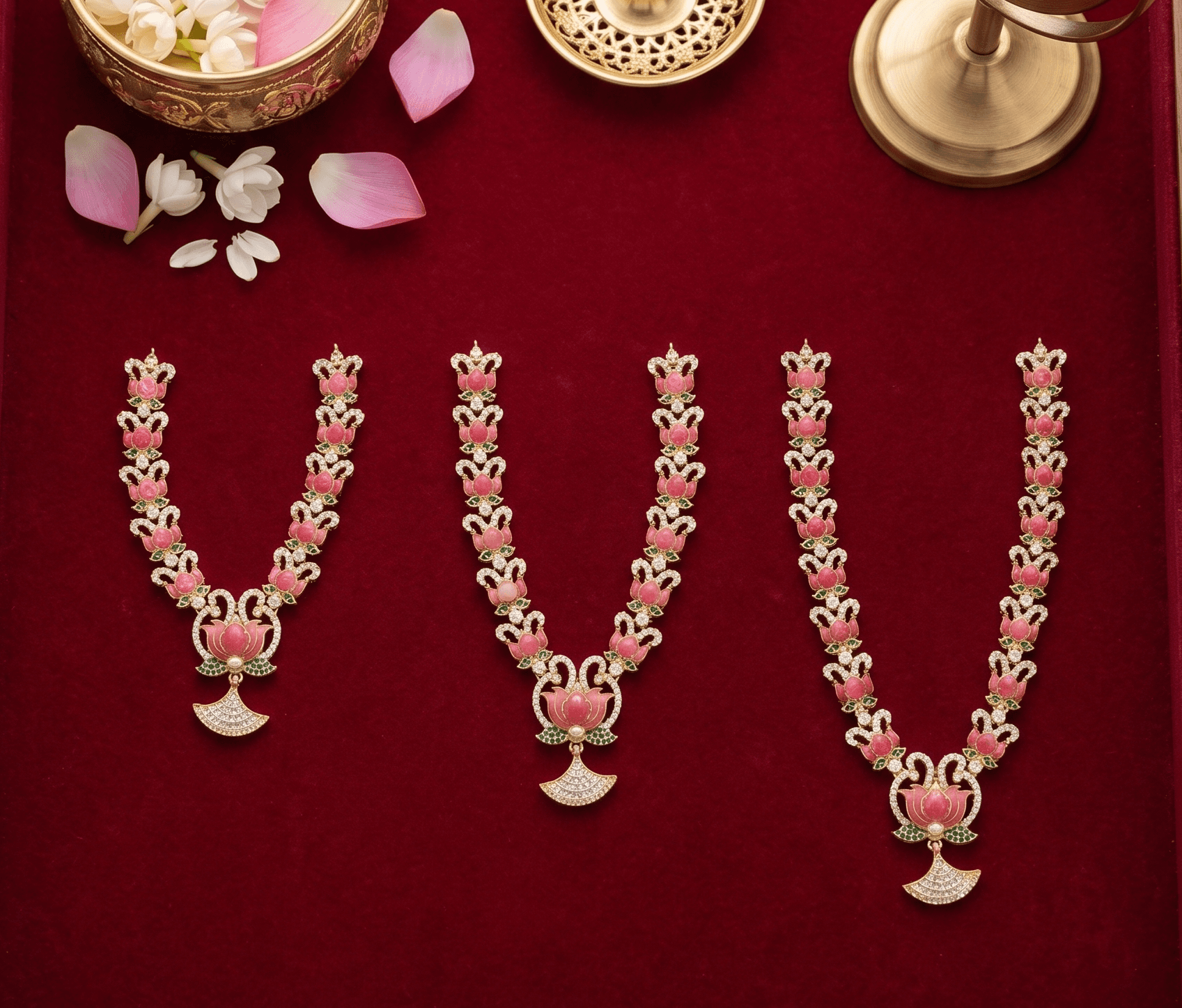 Handcrafted Pink Meenakari Lotus AD Mala Haar Necklace for Laddu Gopal, Radha Rani & Deity Idols — image 2