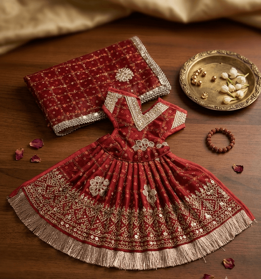 The Imperial Maroon Chunri Print Georgette Poshak Set for Maa Durga — image 2