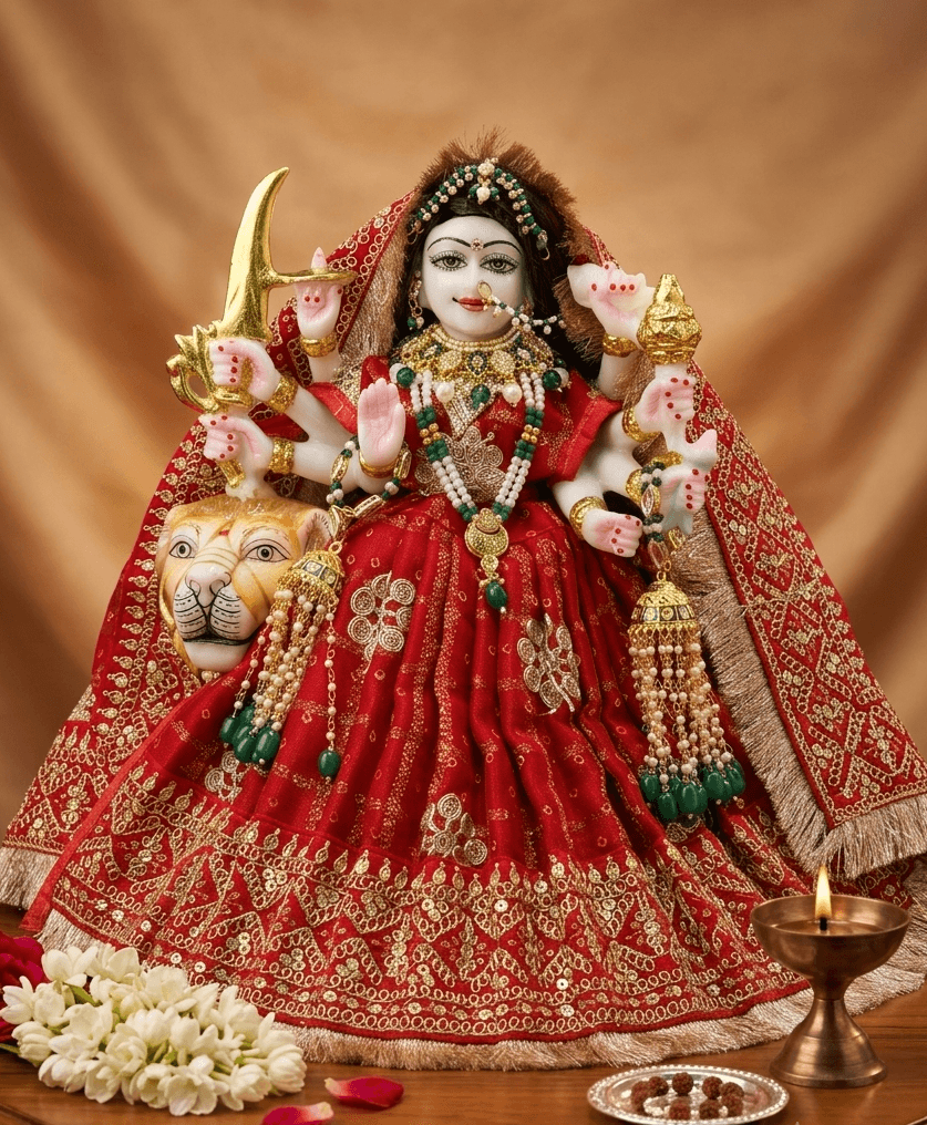 The Imperial Maroon Chunri Print Georgette Poshak Set for Maa Durga — image 1