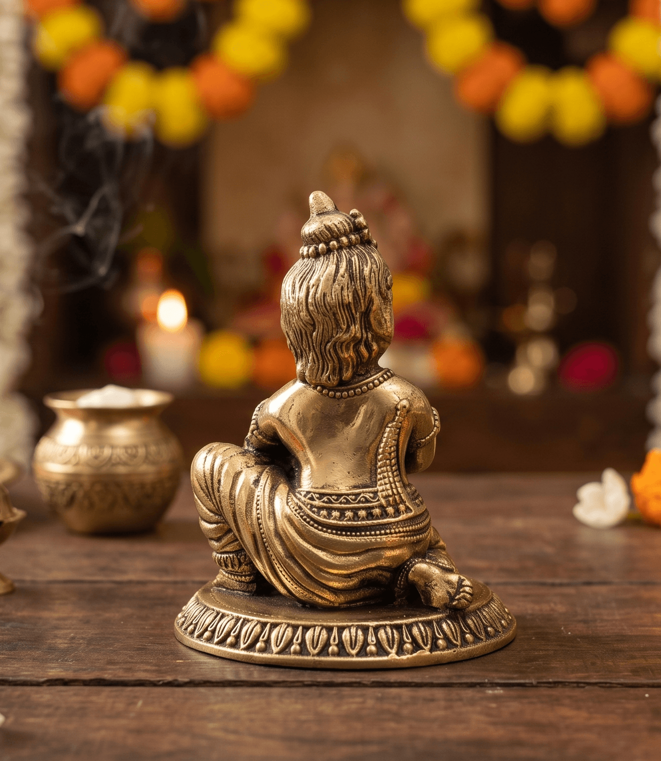 Handcrafted 4 Inch Bal Gopal Makhan Chor Superfine Antique Brass Idol — image 2
