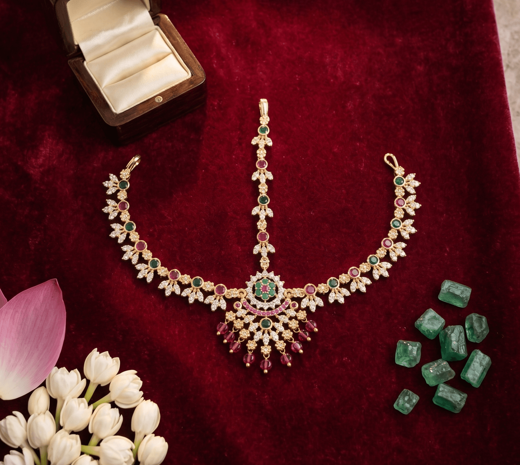 Handcrafted Royal AD Stone Matha Patti Damini Headpiece for Radha Rani, Goddess & Deity Idols