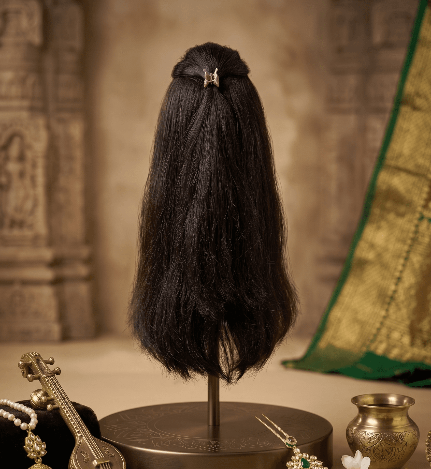 Handcrafted Front Puff Straight Deity Hair Shringaar for God Idols & Devi Shringar