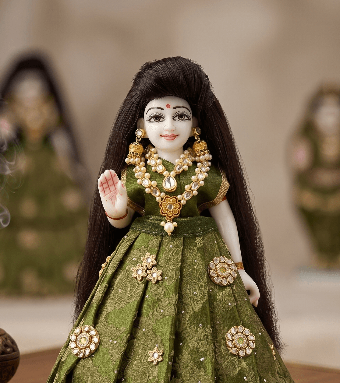 Handcrafted Front Puff Straight Deity Hair Shringaar for God Idols & Devi Shringar — image 2