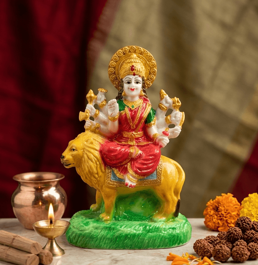 4-Inch Hand-Painted Marble Dust Maa Durga Statue — image 1