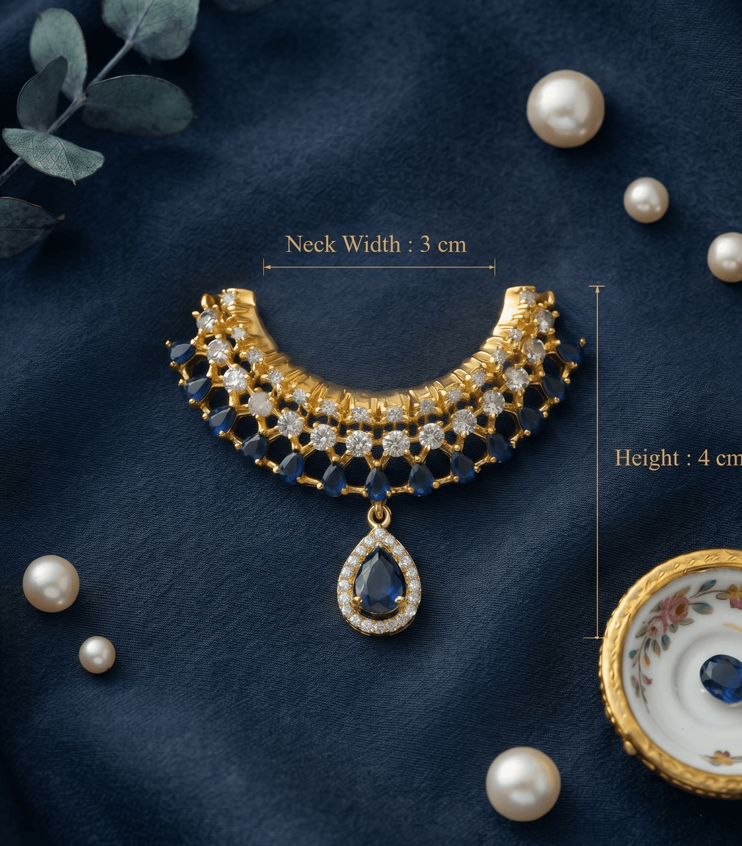 Handcrafted Gold-Plated Tiered Gemstone & AD Deity Choker Necklace for God Idols - Medium / Blue — image 1
