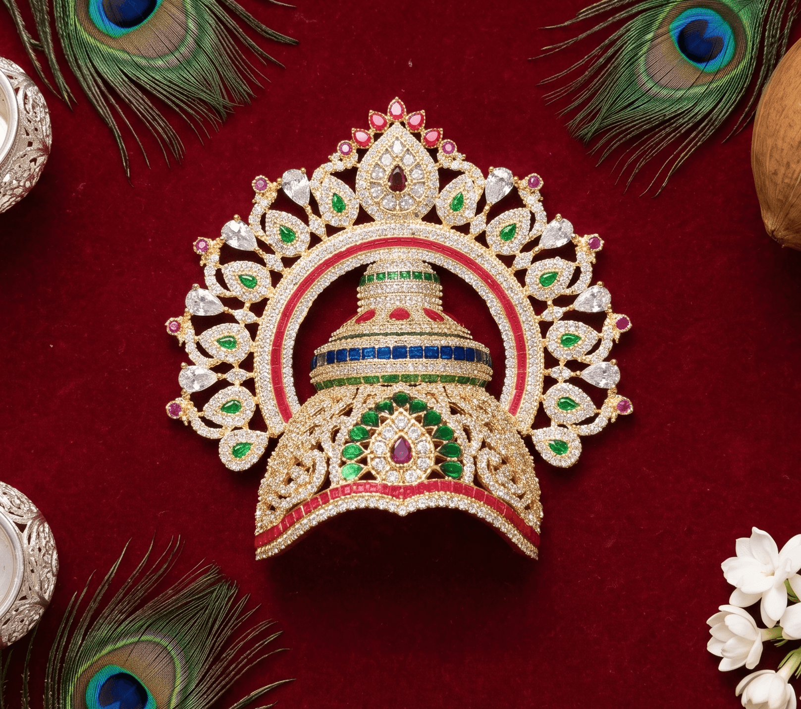Handcrafted Royal AD Stone Mukut for Laddu Gopal, Radha Rani & Deity Idols