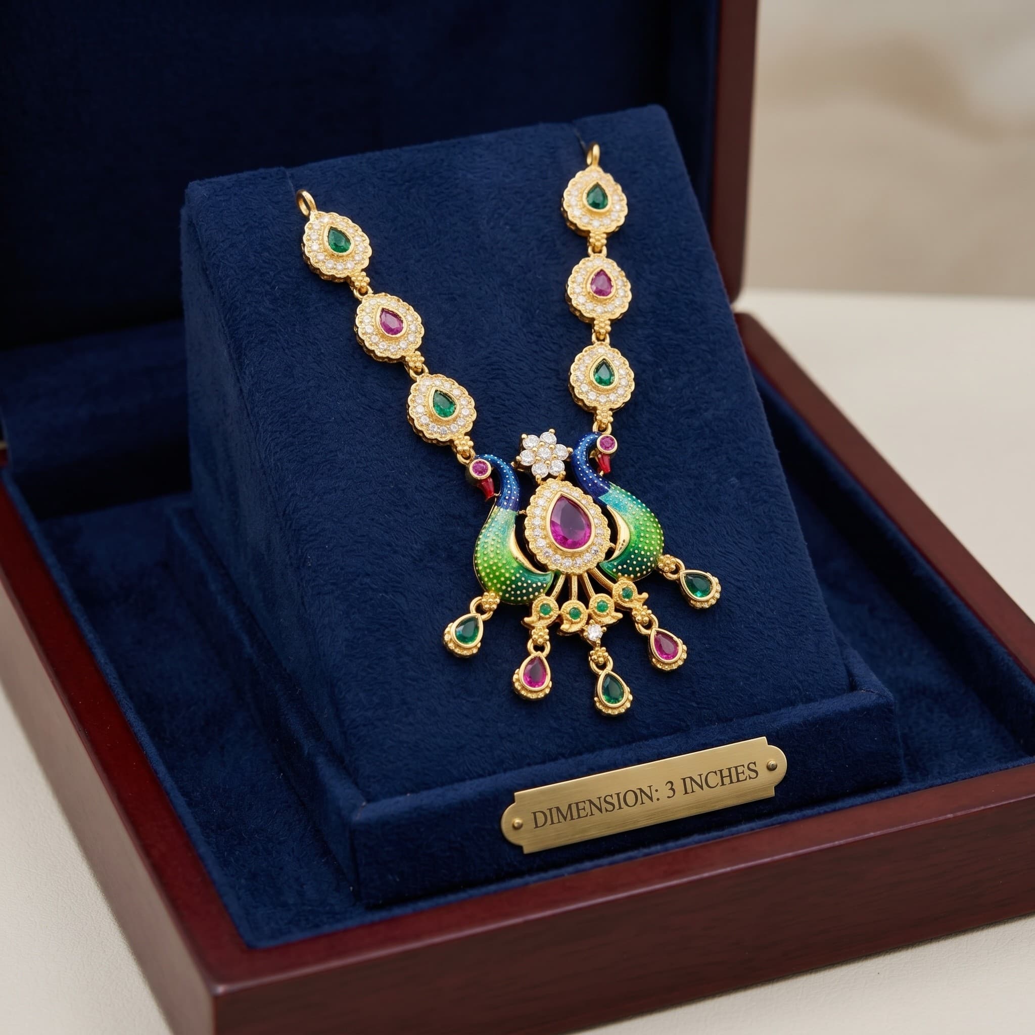 Royal Mayur Meenakari & CZ Diamond Long Haar Necklace for God Idols — image 1