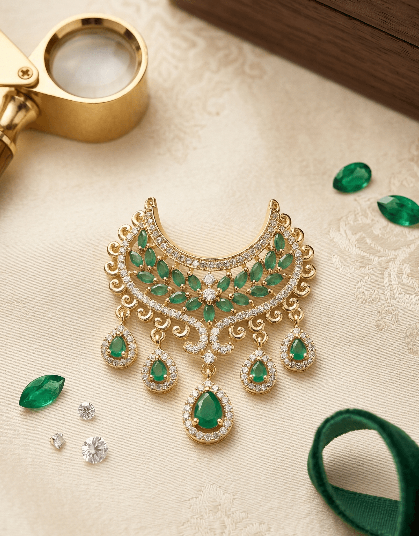 Handcrafted Gold-Plated AD & Gemstone Crescent Deity Choker Necklace for God Idols