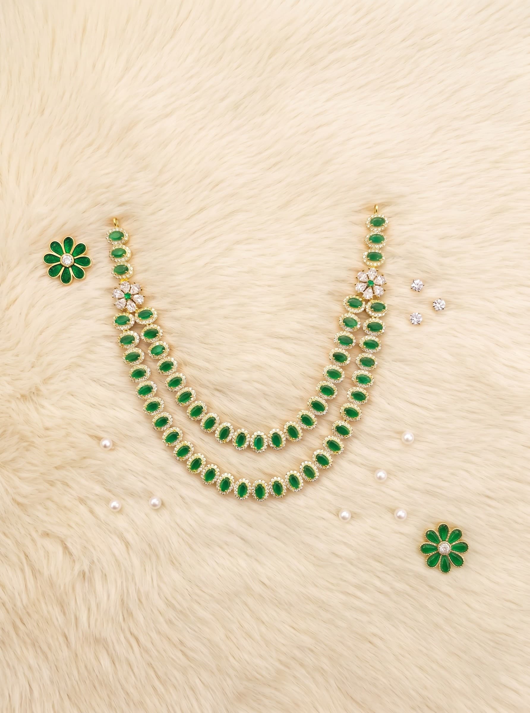 The Royal U-Arched: Premium American Diamond Deity Haar - 3 in / Deep Emerald — image 1