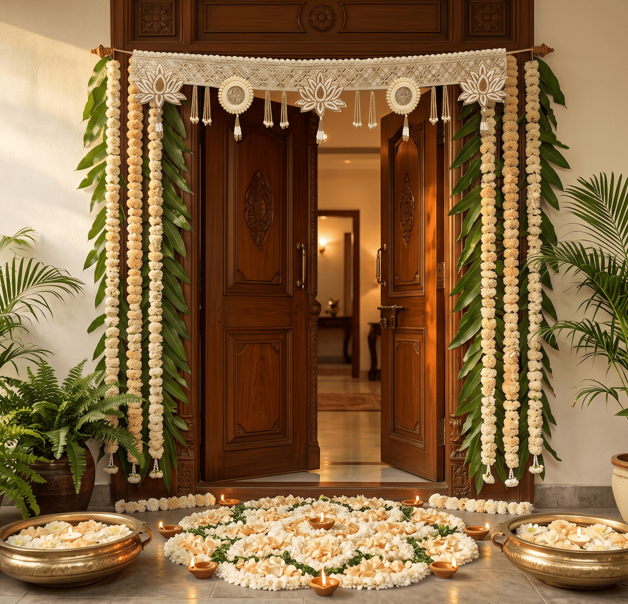 Handcrafted Shweta Padma Pearl & Zari Embroidered Lotus Door Toran / Bandhanwar — image 2