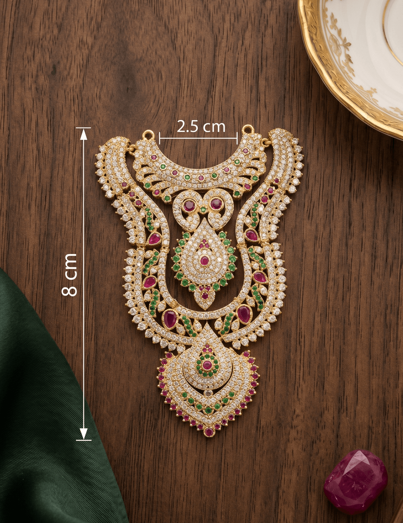 Handcrafted Mayura Padam AD Deity Hasli with Scalloped Heart Medallion - Multi — image 2