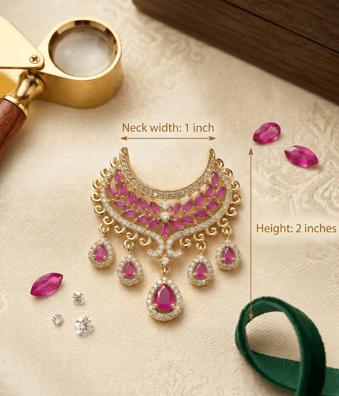 Handcrafted Gold-Plated AD & Gemstone Crescent Deity Choker Necklace for God Idols - Ruby — image 2