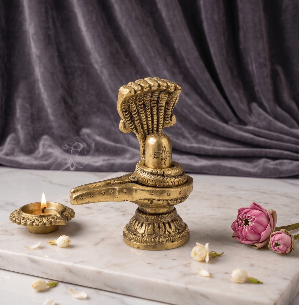 Handcrafted Ashtadhatu Brass Shivling with Sheshnaag Hood and Jaladhari for Home Mandir — image 1