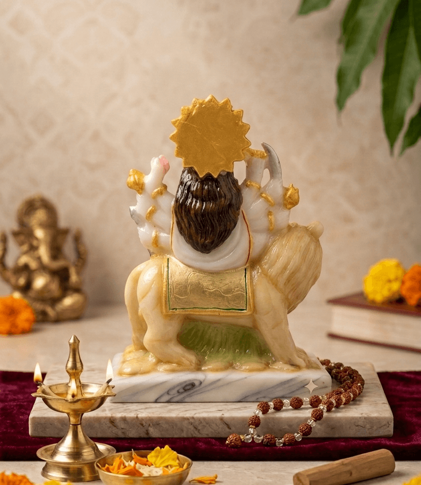White Marble Dust Maa Durga Idol with Golden Crown - 6 Inch / White — image 2