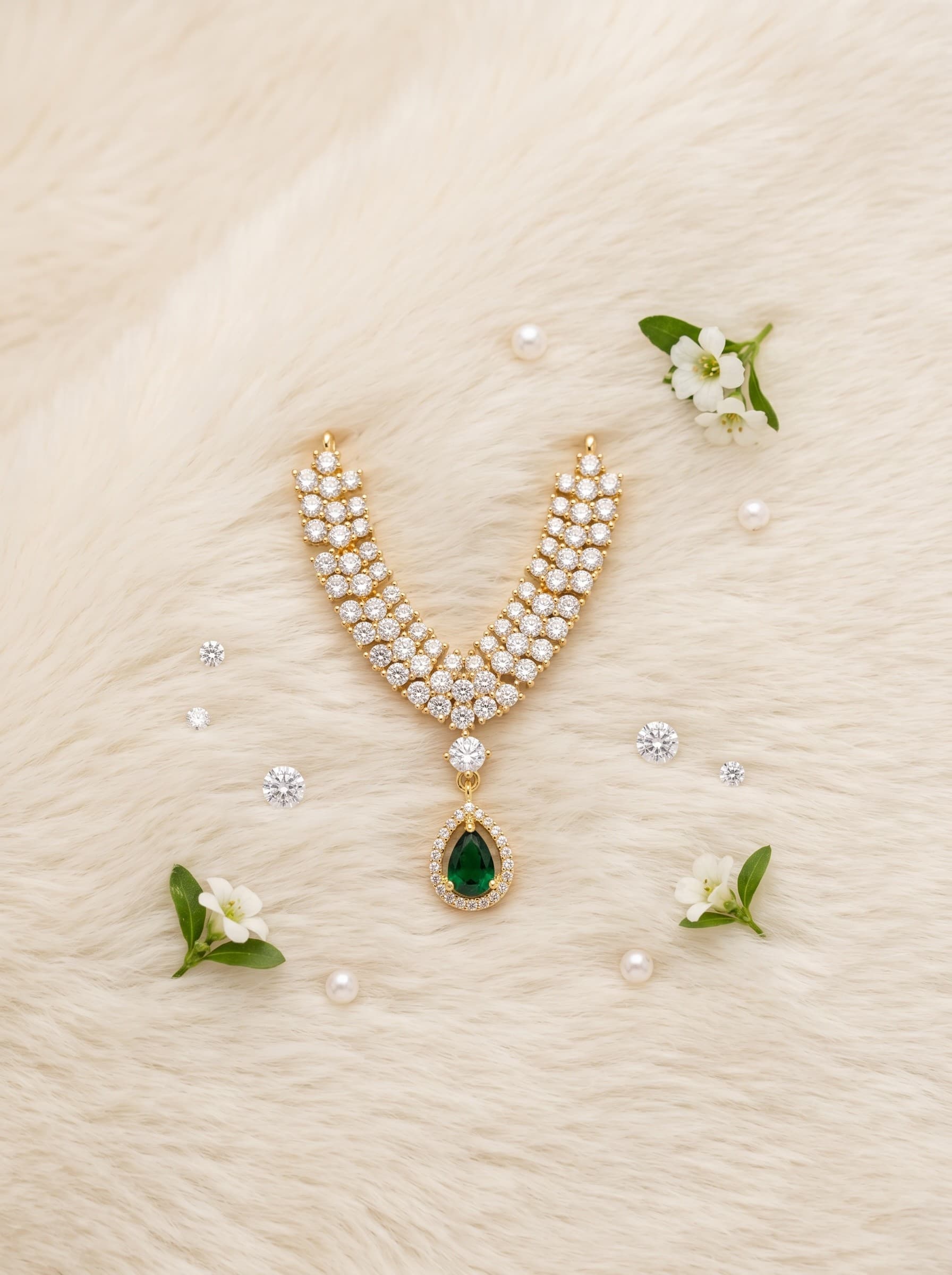 Imperial AD V-Neck Haar with Royal Teardrop Pendant - 2 in / Emerald Green — image 1