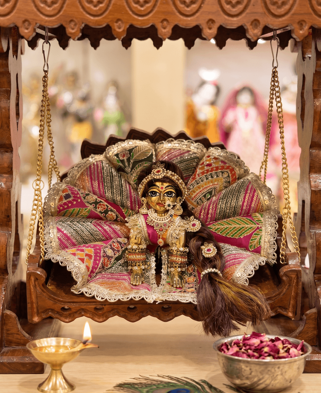 Multicolor Embroidered Poshak Set with Gota Patti & Sequin Border for Laddu Gopal & Bal Radha Rani