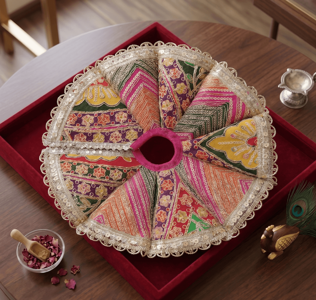 Multicolor Embroidered Poshak Set with Gota Patti & Sequin Border for Laddu Gopal & Bal Radha Rani — image 2