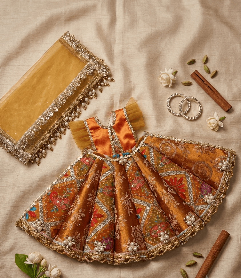 The Golden Bloom Handcrafted Silk Print Lehenga Choli Set for Maa Durga — image 1