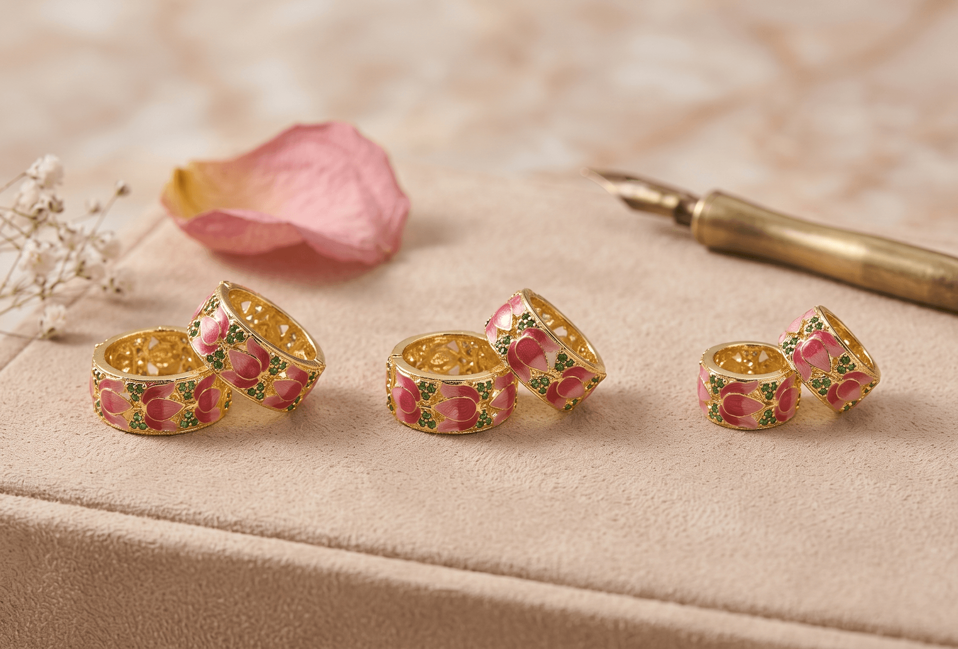 Handcrafted Pink Meenakari Lotus AD Kada Bangle Set for Laddu Gopal & Deity Idols — image 2