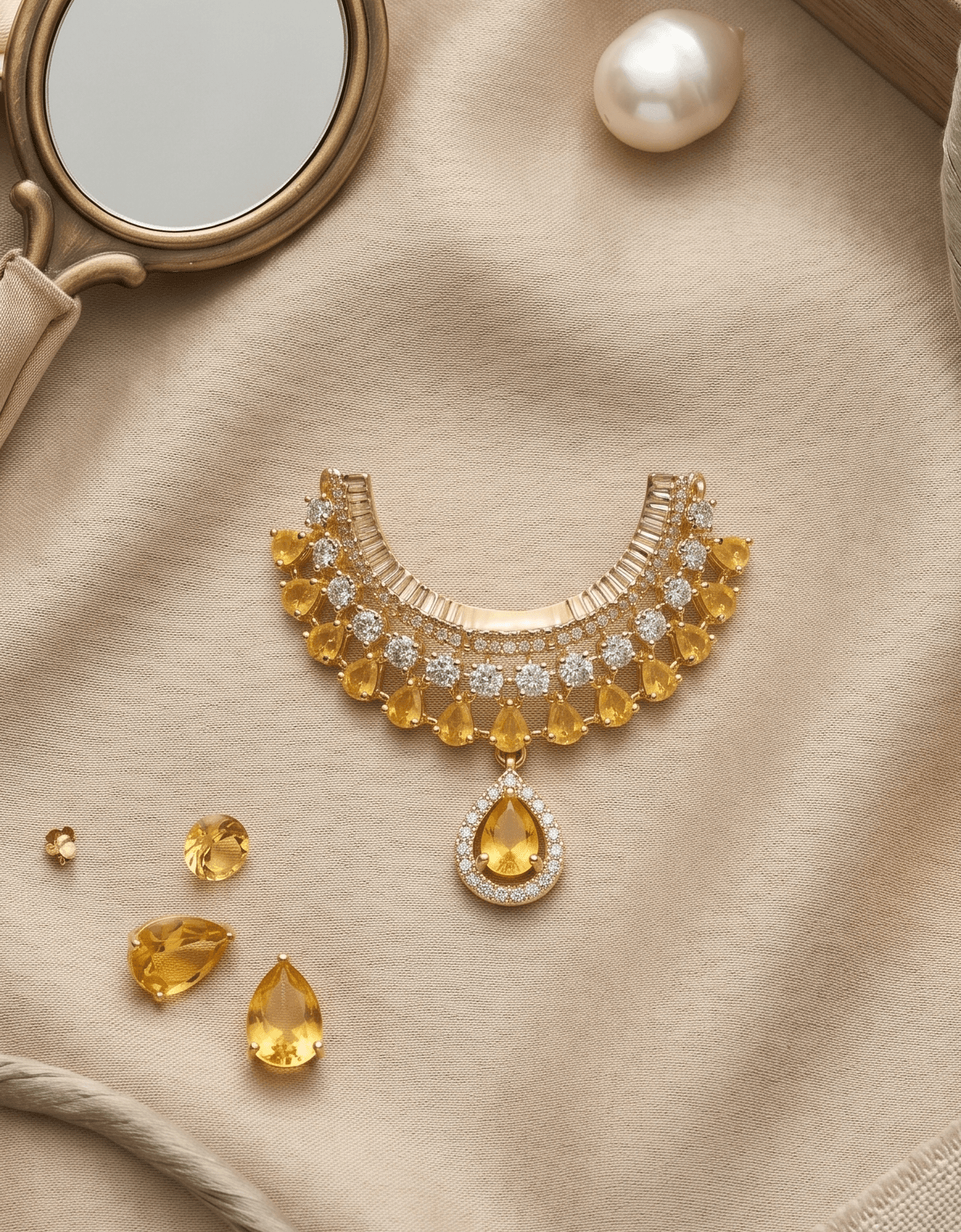 Handcrafted Gold-Plated Tiered Gemstone & AD Deity Choker Necklace for God Idols - Medium / Yellow — image 1