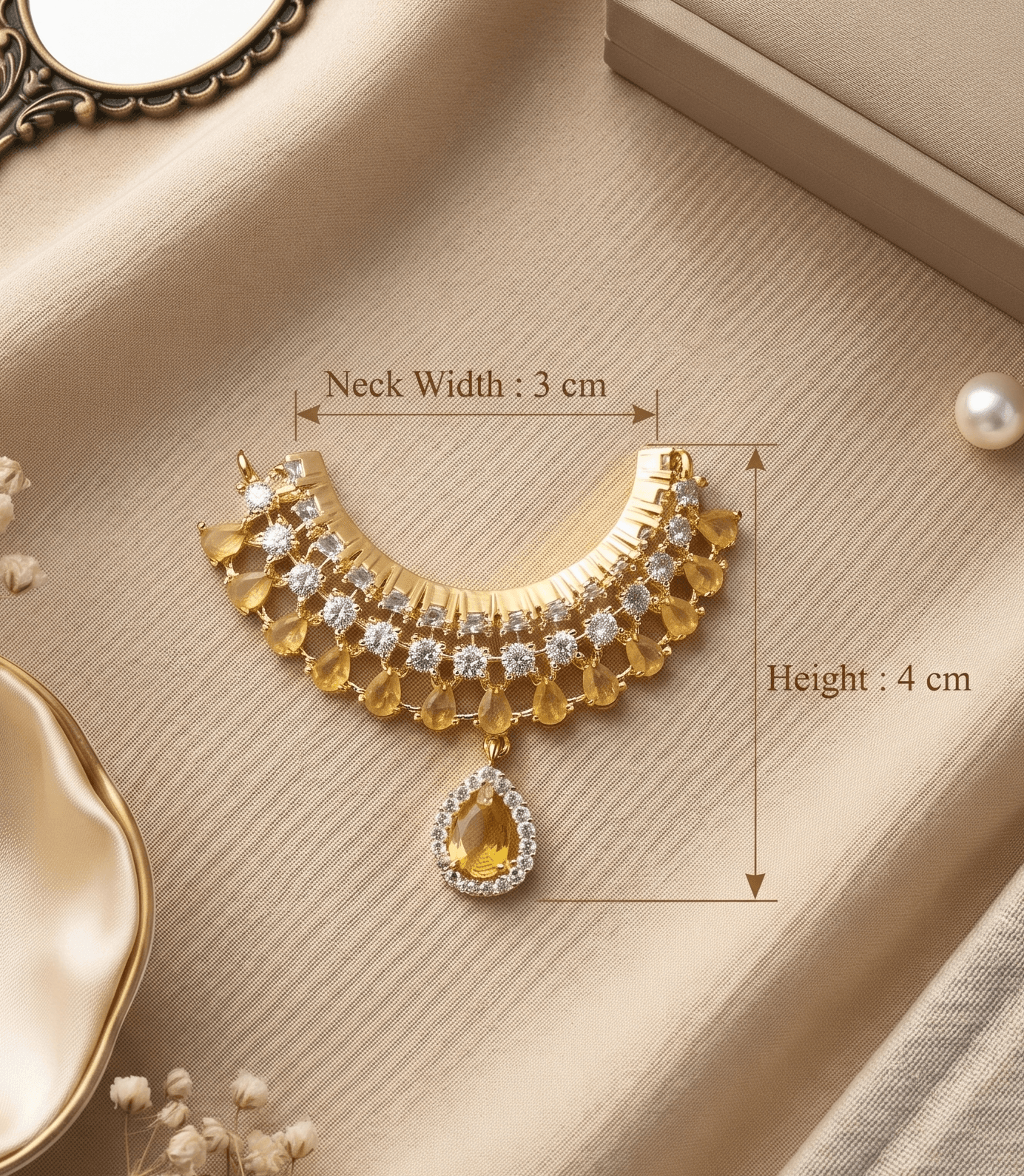Handcrafted Gold-Plated Tiered Gemstone & AD Deity Choker Necklace for God Idols - Medium / Yellow — image 2