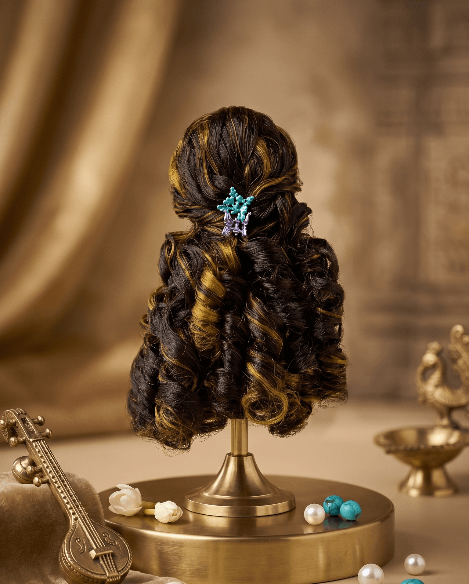 Handcrafted Highlighted Curly Deity Hair Shringaar for God Idols & Devi Shringar — image 2