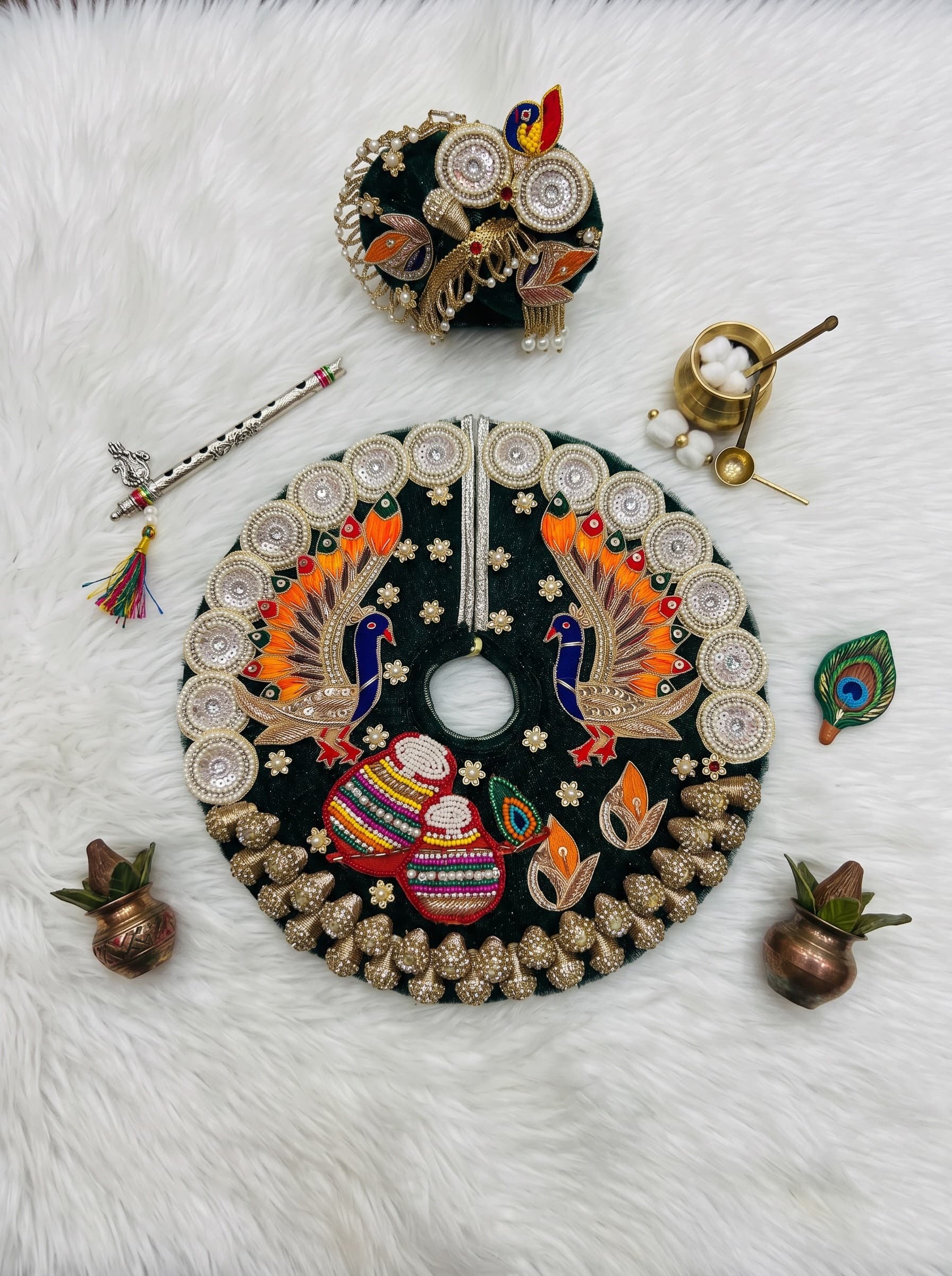 Divine Mor Pankh & Pearl Embroidered Poshak Set for Bal Gopal — image 2
