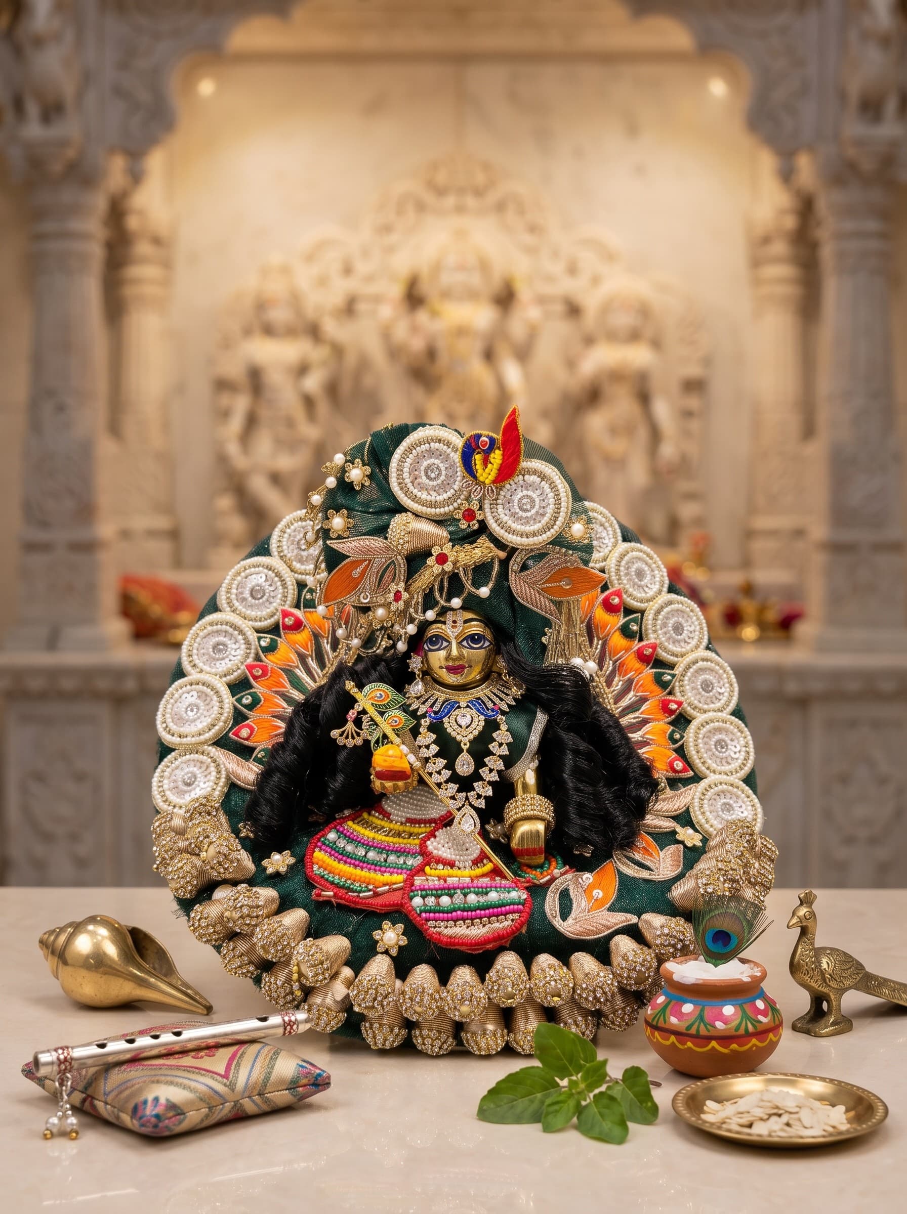 Divine Mor Pankh & Pearl Embroidered Poshak Set for Bal Gopal