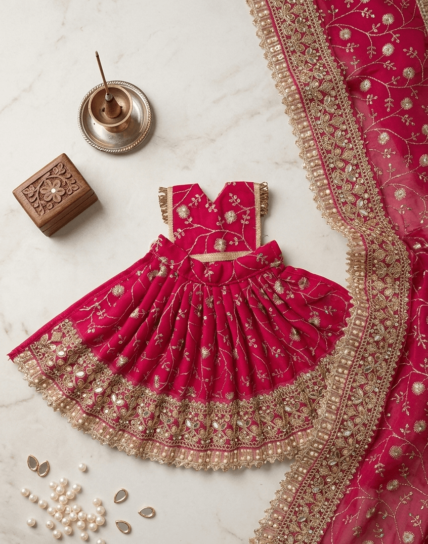 Handcrafted Organza & Silk Mata Rani Poshak Set with Zari Embroidery & Matching Chunri — image 1