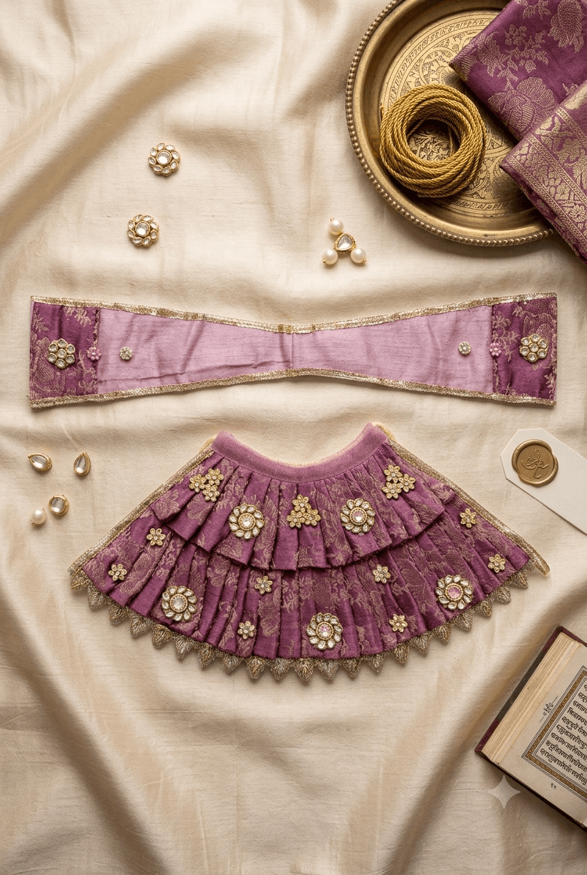 Handcrafted Mauve Silk Brocade Tiered Mata Rani Poshak Set — image 1