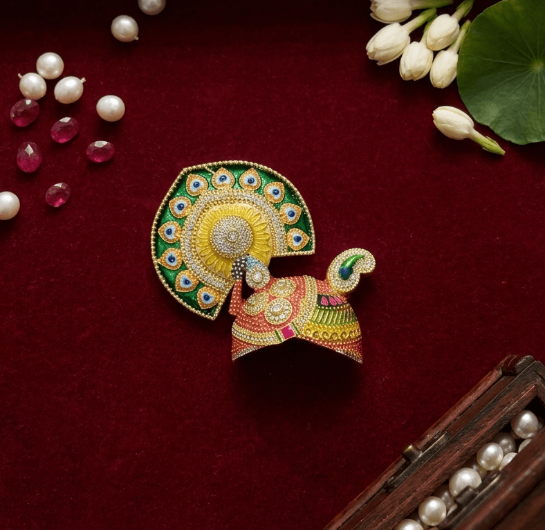 Handcrafted Meenakari Peacock Crown Pagri Mukut with AD Stones for Laddu Gopal & Deity Idols