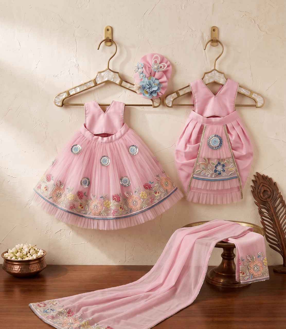 Radha Krishna Seafoam Cotton Net Poshak