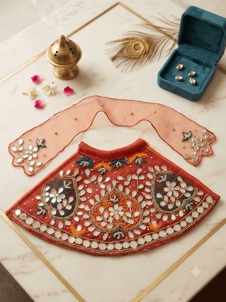 Handcrafted Red Gota Patti Work Mata Rani Poshak Set with Chunri — image 1