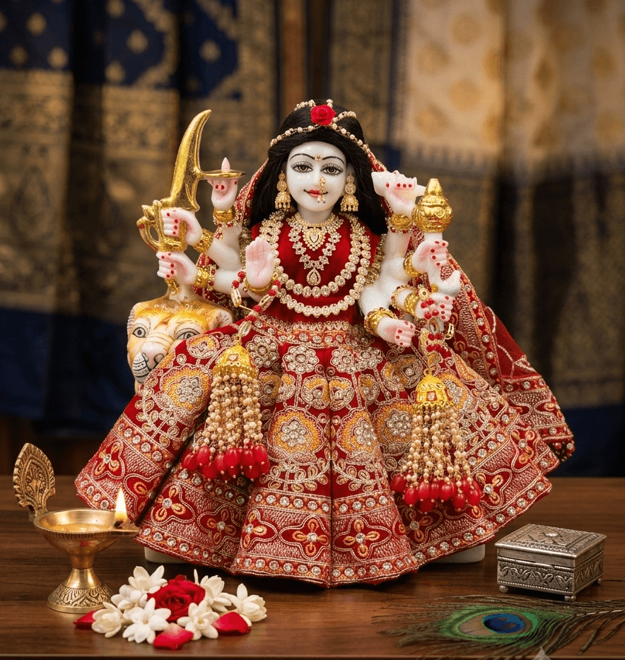 The White Marble Maa Durga Idol on Lion — image 2