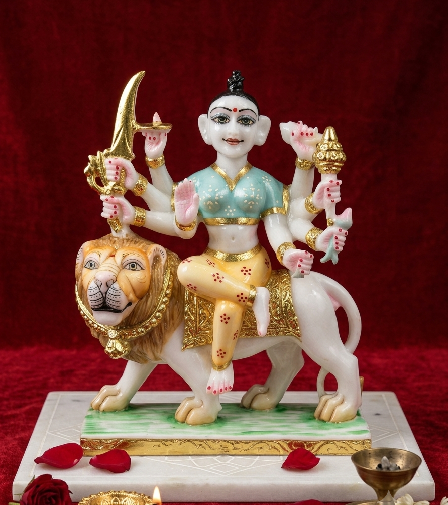 The White Marble Maa Durga Idol on Lion — image 1