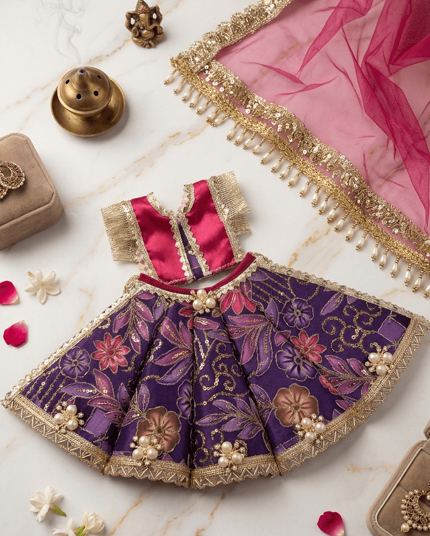 Handcrafted Purple Floral Mata Rani Poshak Set with Chunri — image 1