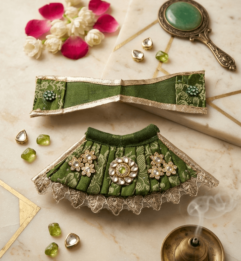 Handcrafted Dark Green Brocade Mata Rani Poshak Set with Kundan Work — image 1