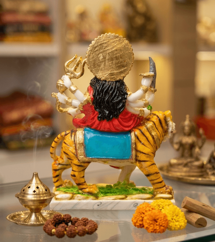 13-Inch Hand-Painted Marble Dust Maa Durga Statue on Tiger — image 2