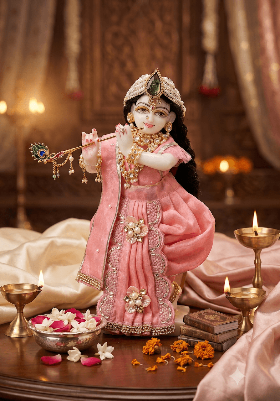 Decorated Mor Pankh Black Curly Hair Shringaar (Kesh) for Laddu Gopal & Deity Idols — image 1