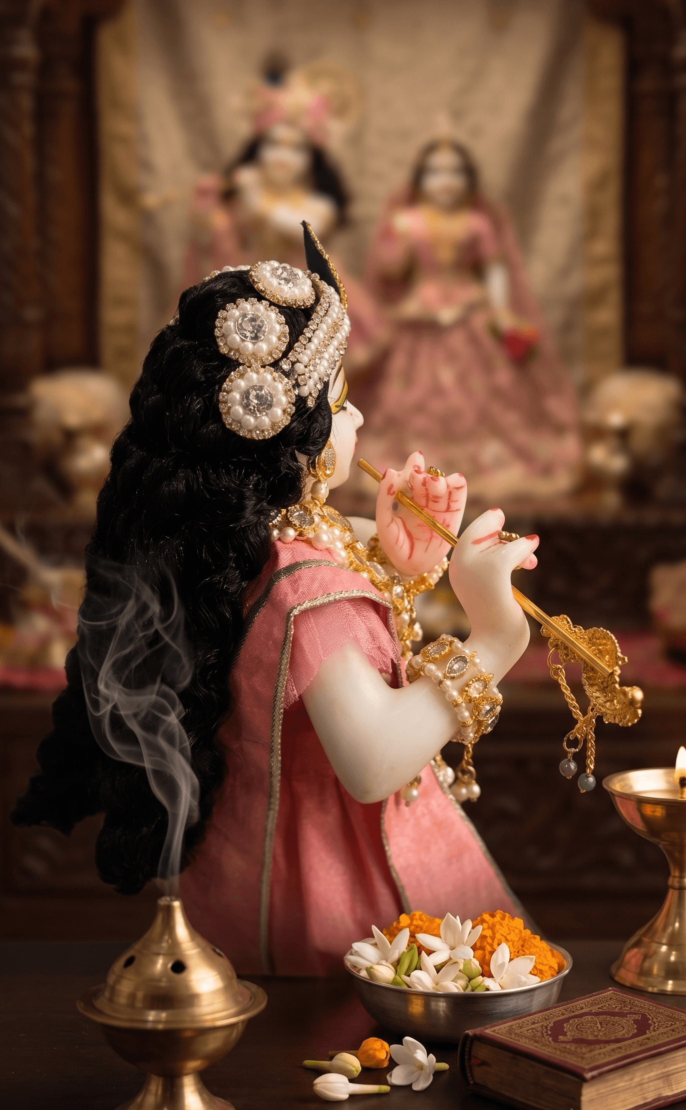 Decorated Mor Pankh Black Curly Hair Shringaar (Kesh) for Laddu Gopal & Deity Idols — image 2