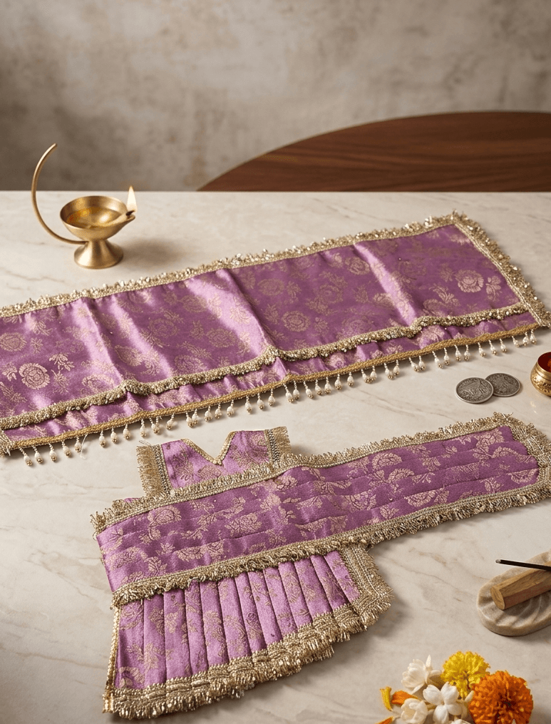 The Sacred Brocade Handcrafted Drape Saree Set for Maa Durga