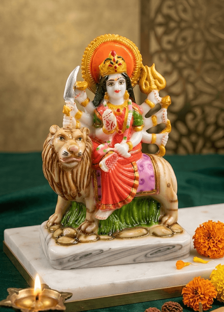7-Inch White Marble Dust Maa Durga Idol for Home Mandir — image 1