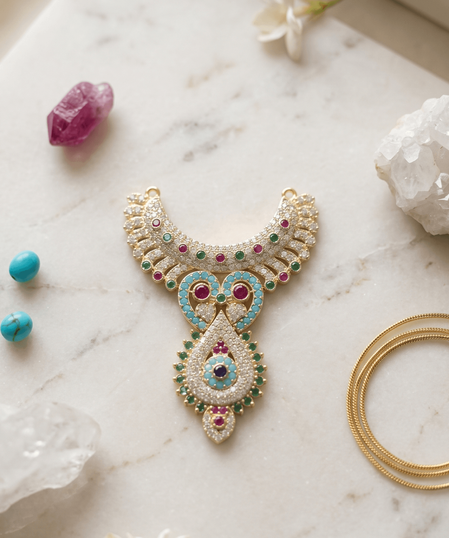 Handcrafted Multicolor American Diamond (AD) Deity Hasli — image 1