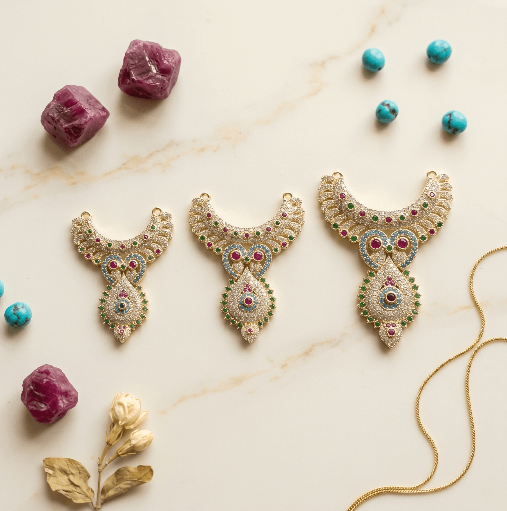 Handcrafted Multicolor American Diamond (AD) Deity Hasli — image 3