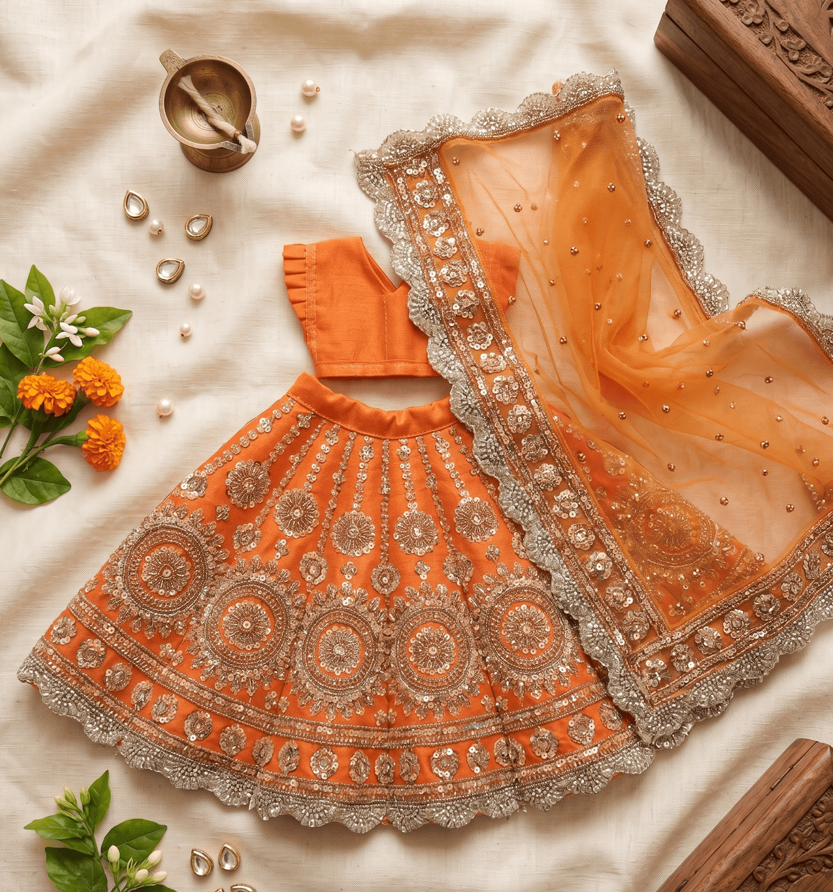 Handcrafted Net Zardozi & Sequin Mata Rani Poshak Set — image 3
