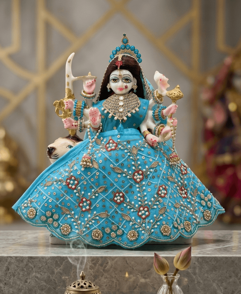 Handcrafted Turquoise Blue Embroidered Mata Rani Poshak Set — image 2