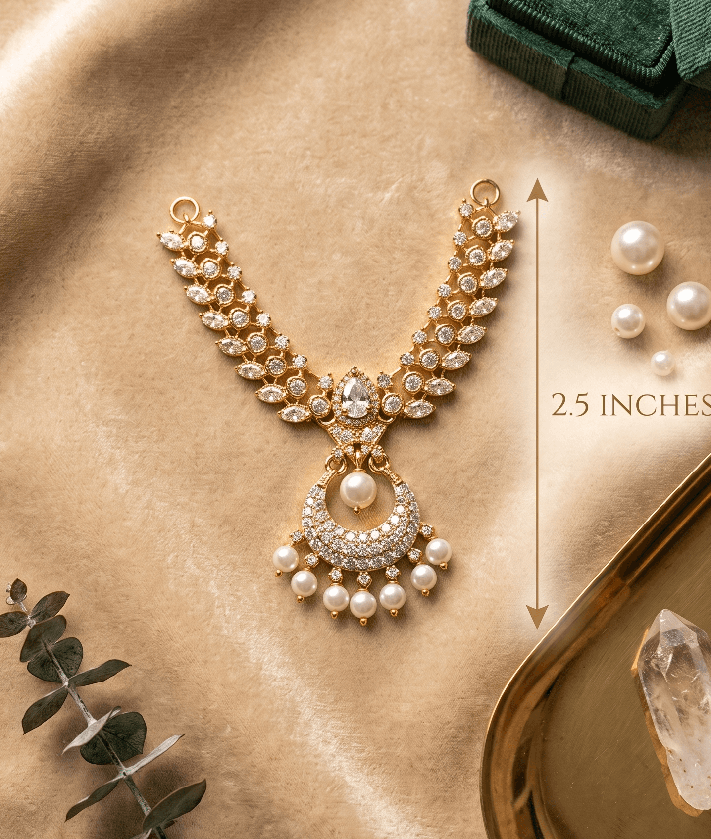 Handcrafted Gold-Plated AD & Pearl Crescent Pendant Deity Necklace for God Idols - Small / White — image 2